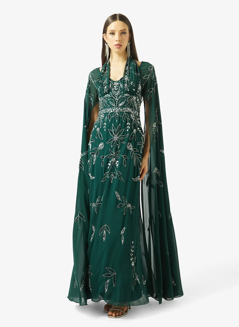 Frock and Frill Embellished Cape Sleeve Maxi Dress