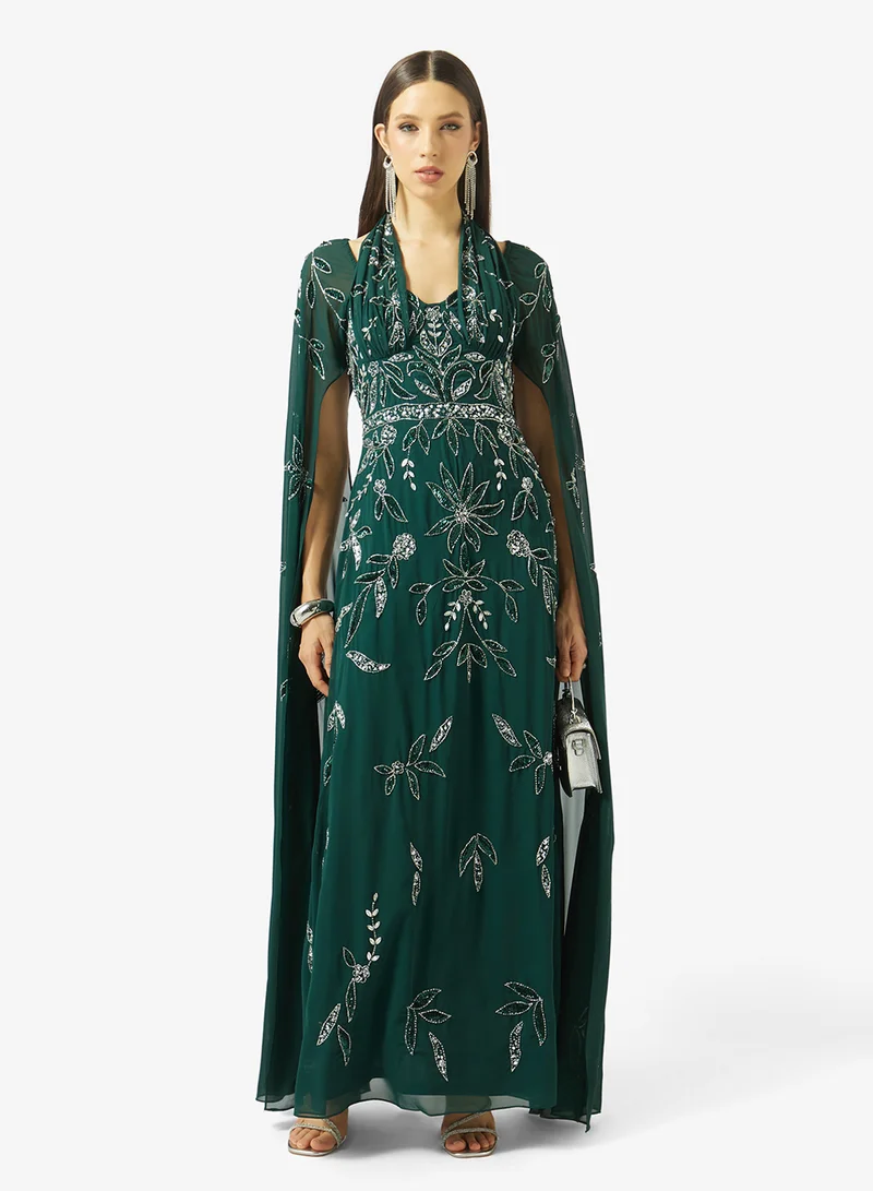 Frock And Frill  Embellished Cape Sleeve Maxi Dress for Women | Best Price UAE