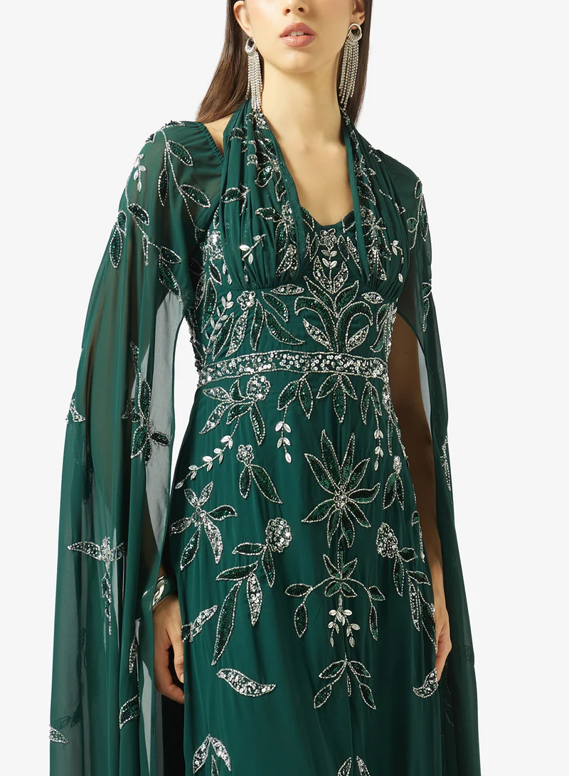 Frock And Frill  Embellished Cape Sleeve Maxi Dress for Women | Best Price UAE