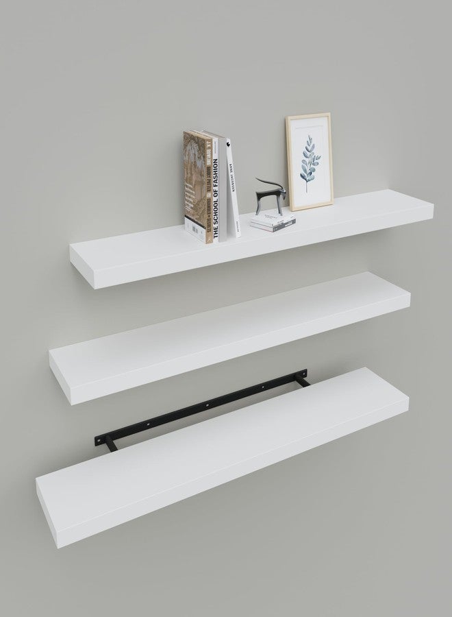 Upassion Floating Shelves for Wall Set of 3, 36" White Wall Shelves for Home Decor, Frame Display White Floating Shelf for Living Room, Bedroom, Bathroom, Kitchen - Image 1