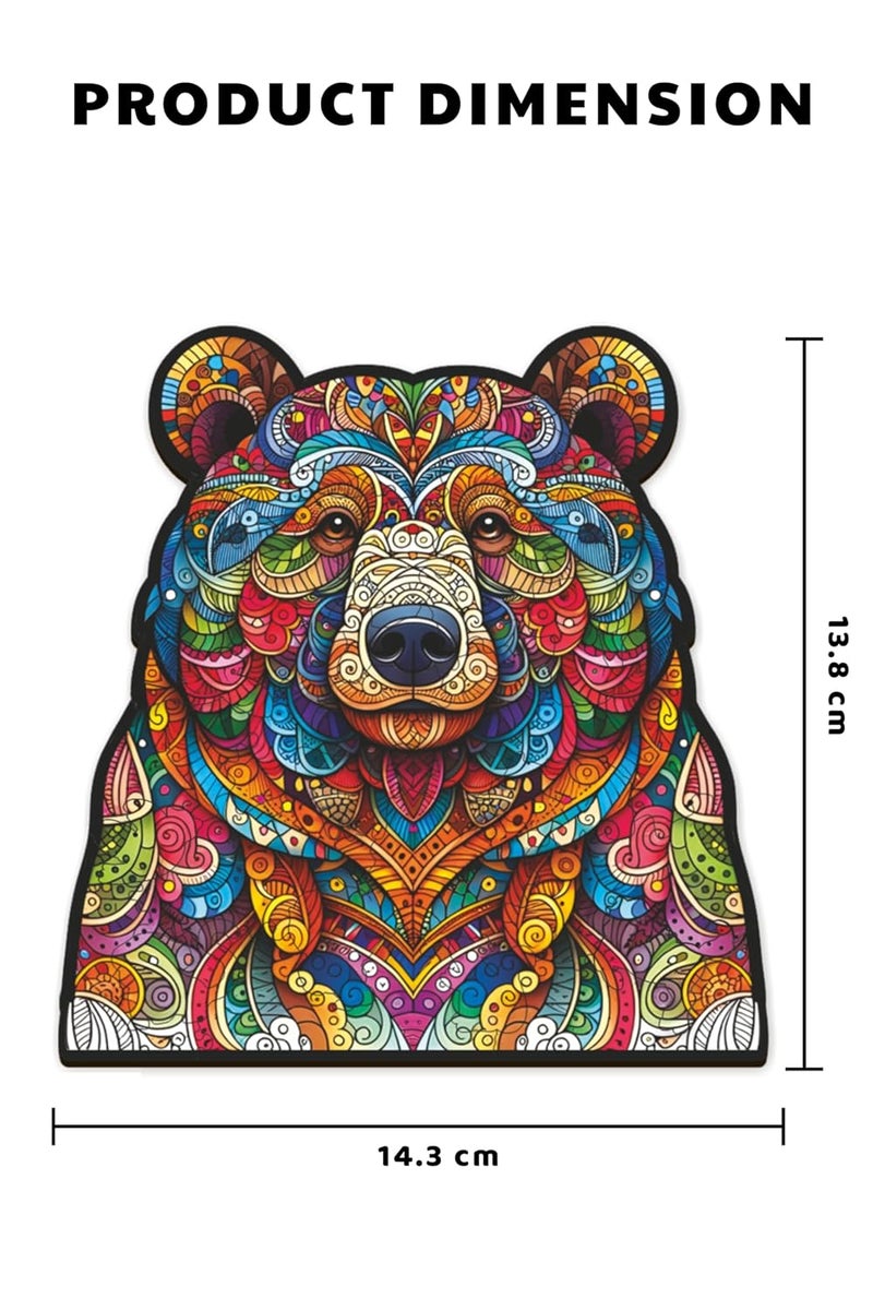 Webby لعبة بازل دب | حيوان خشبي ملون رائع | لعبة سفر | تصميم فن الزنطانجل | لعبة بازل خشبية للأطفال والبالغين (30 قطعة) - Image 3