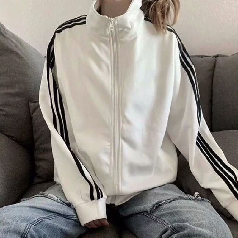 2020 Spring Summer Womens Slim Jacket Korean Style Black Baseball Uniform White  - Image 2