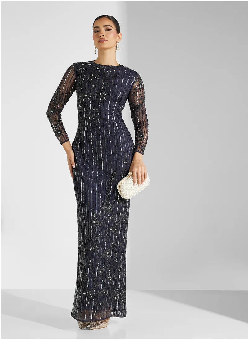 Amelia Rose Crew Neck Sequin Maxi Dress