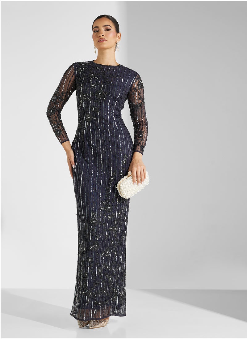 Amelia Rose Crew Neck Sequin Maxi Dress  - Image 1