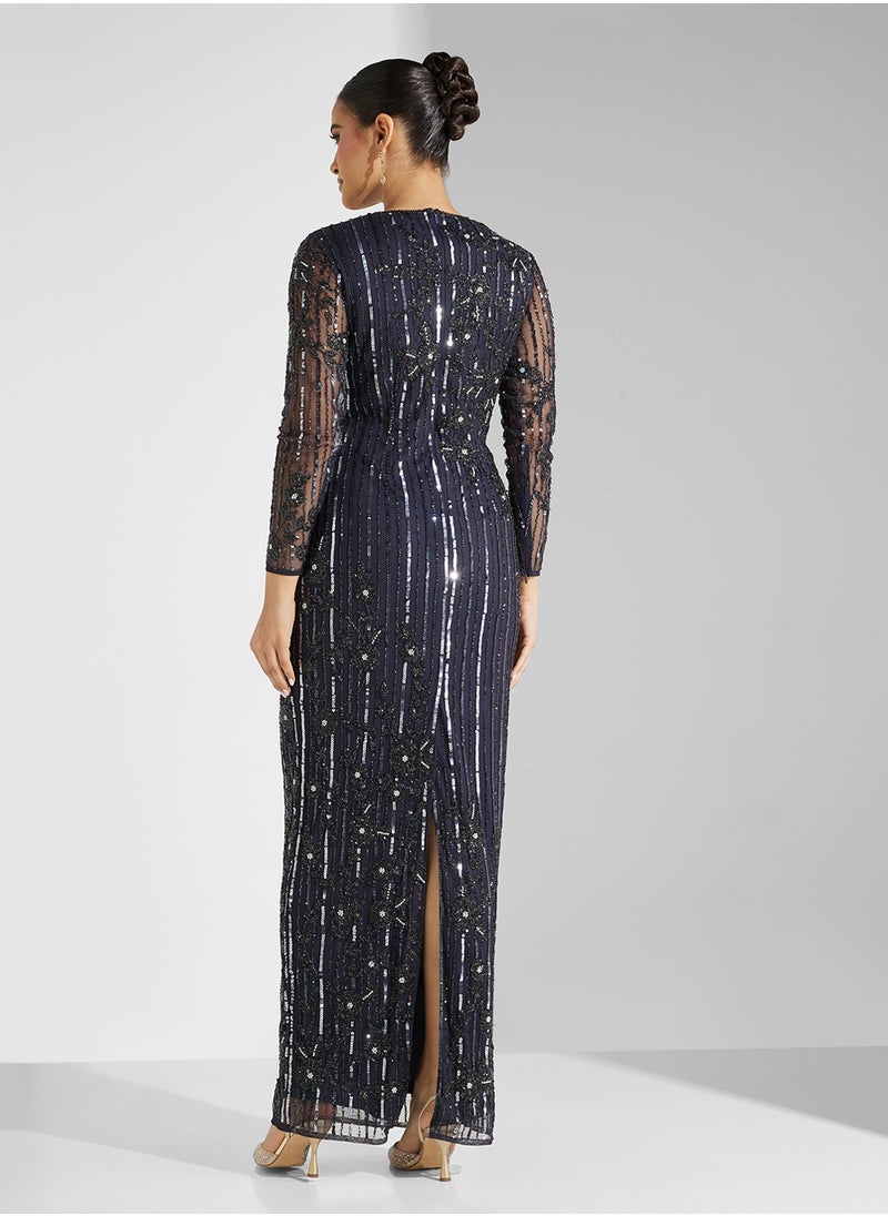 Amelia Rose Crew Neck Sequin Maxi Dress  - Image 2