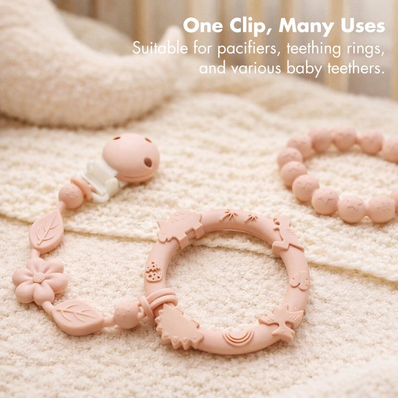 YIVEKO Pacifier Clips for Baby Silicone Pacifier Holder Clips for Boys Girls One Piece Baby Binky Clips YIVEKO Pacifier Clips Flower 3Pcs-Ivory+Sage+Blush - Image 5