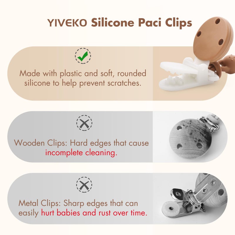 YIVEKO Pacifier Clips for Baby Silicone Pacifier Holder Clips for Boys Girls One Piece Baby Binky Clips YIVEKO Pacifier Clips Flower 3Pcs-Ivory+Sage+Blush - Image 3