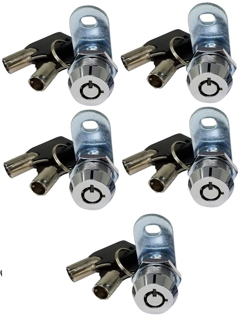 Admiral Locks Tubular Cam Lock, Keyed Alike Removable Key RV Compartment Storage Lock Cabinet Locks (Chrome Pack of 5, 5/8" 90°) - Image 1