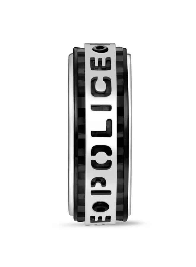 POLICE Band Silver with Black Carbon Fibre Ring for Men 62mm