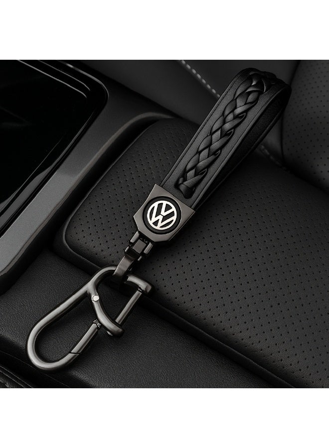 Volkswagen Leather Logo Keychain for Volkswagen Car and Metal Chain Keyring - Black - Image 3