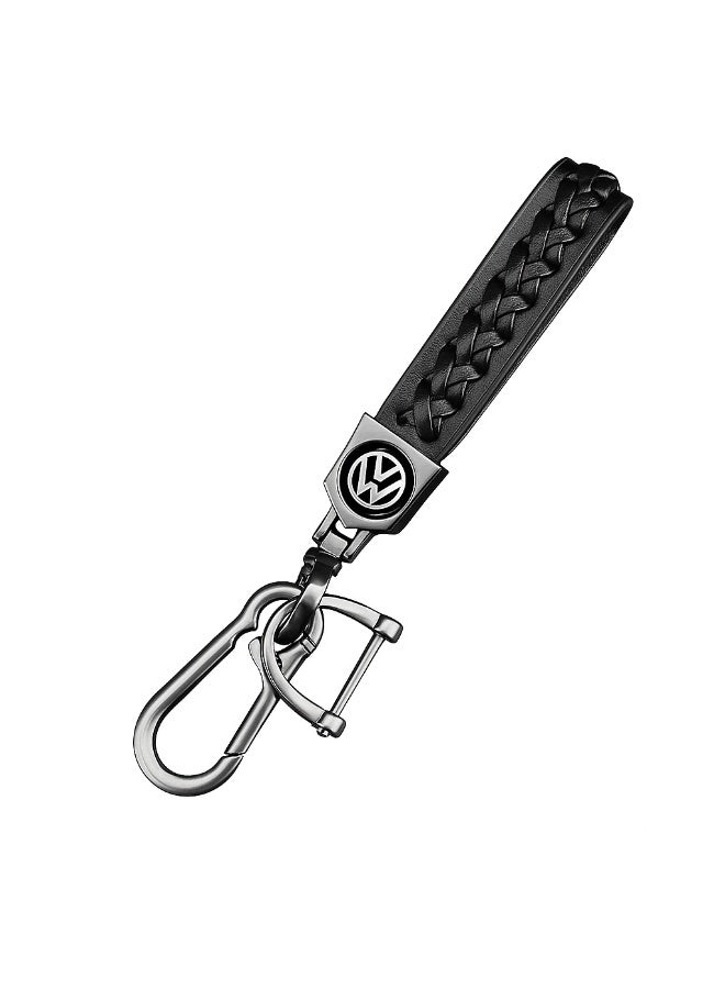 Volkswagen Leather Logo Keychain for Volkswagen Car and Metal Chain Keyring - Black - Image 1