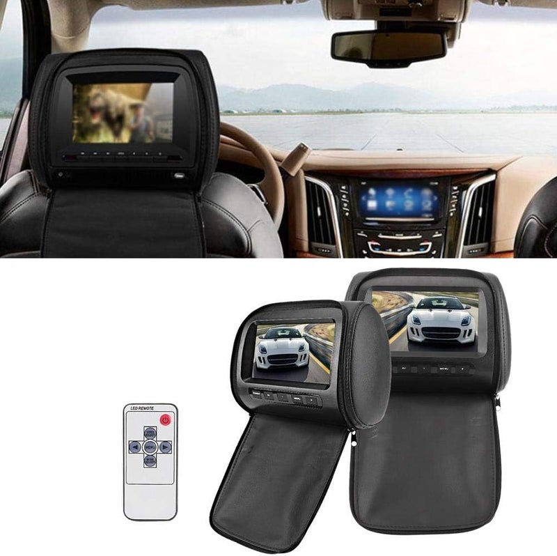 klarako Car Player Headrest Display, 2pcs 7 in 16:9 Adjustable Headrest LCD Player with Zipper Cover Wireless Control MP5 Display Black - Image 2