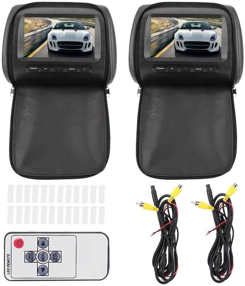 klarako Car Player Headrest Display, 2pcs 7 in 16:9 Adjustable Headrest LCD Player with Zipper Cover Wireless Control MP5 Display Black - Image 1