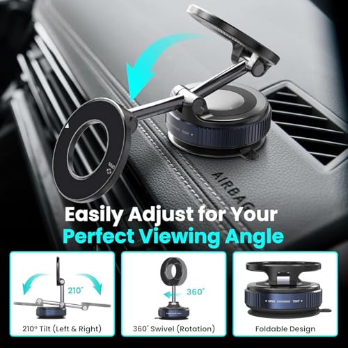 Eliane Universal 360° Magnetic Car Phone Holder – Suction Cup Mount, Hands-Free Phone Stand for Car, Gym, Mirror, Shower – Compatible with All Smartphones (Extended Vacuum Magnetic Mount) - Image 4