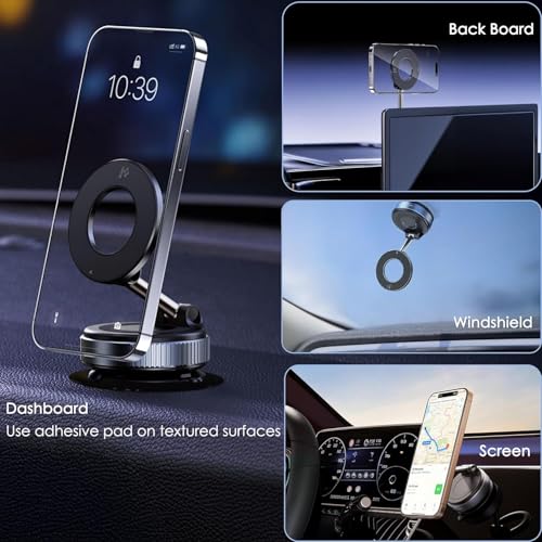 Eliane Universal 360° Magnetic Car Phone Holder – Suction Cup Mount, Hands-Free Phone Stand for Car, Gym, Mirror, Shower – Compatible with All Smartphones (Extended Vacuum Magnetic Mount) - Image 2