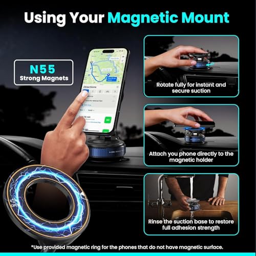 Eliane Universal 360° Magnetic Car Phone Holder – Suction Cup Mount, Hands-Free Phone Stand for Car, Gym, Mirror, Shower – Compatible with All Smartphones (Extended Vacuum Magnetic Mount) - Image 5