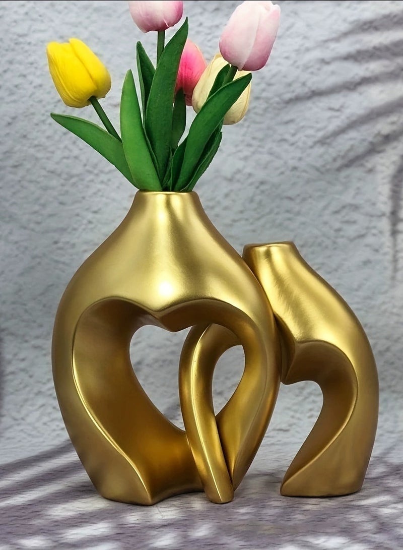 مزهرية خزفية بتصميم متقاطع على شكل قلب - قطعة ديكور منزلي دافئة - Image 2