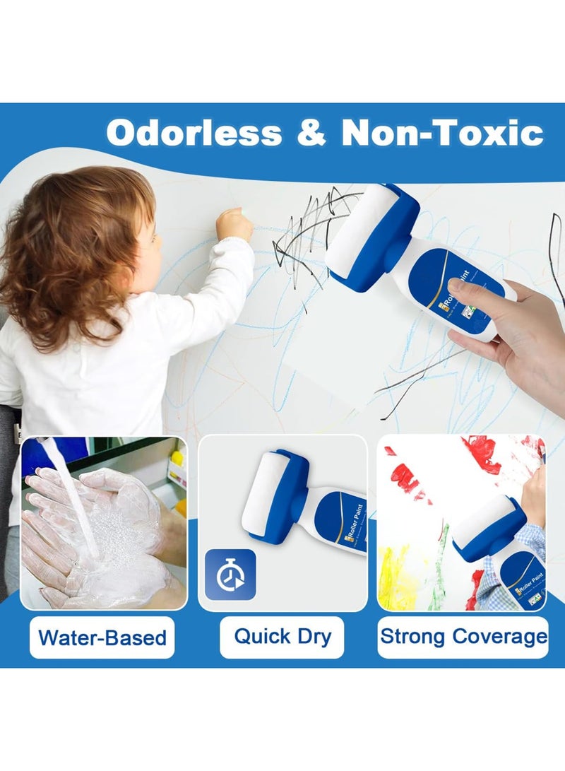 روك بو جدار إصلاح الطلاء الأسطوانة فرشاة، 2 حزمة جدار تصحيح فرشاة مجموعة مع 2 الأسطوانة بلا رائحة لصق فرشاة مع الطلاء اللاتكس إزالة البقع الخدوش، سريع التجفيف DIY تجديد الطلاء 1000g الأبيض - Image 3