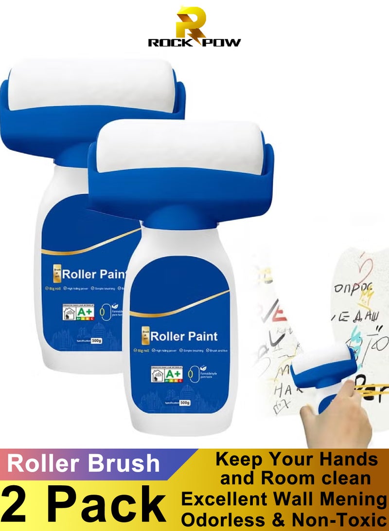 روك بو جدار إصلاح الطلاء الأسطوانة فرشاة، 2 حزمة جدار تصحيح فرشاة مجموعة مع 2 الأسطوانة بلا رائحة لصق فرشاة مع الطلاء اللاتكس إزالة البقع الخدوش، سريع التجفيف DIY تجديد الطلاء 1000g الأبيض - Image 1