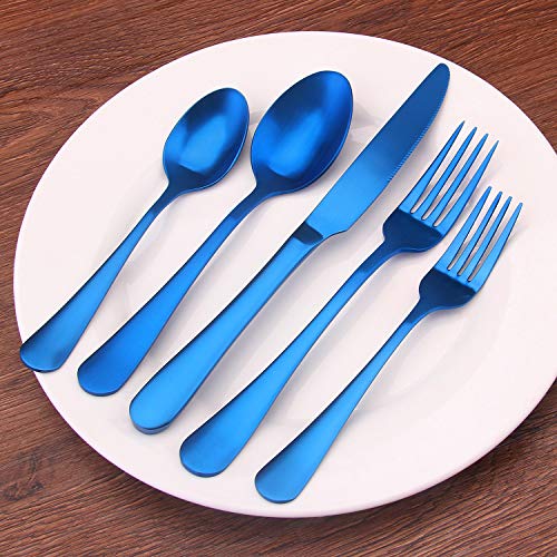 sharecook Matte Blue Silverware Set, Satin Finish 20-Piece Stainless Steel Flatware Set, Kitchen Utensil Set Service for 4, Tableware Cutlery Set for Home and Restaurant, Dishwasher Safe - Image 5