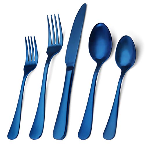 sharecook Matte Blue Silverware Set, Satin Finish 20-Piece Stainless Steel Flatware Set, Kitchen Utensil Set Service for 4, Tableware Cutlery Set for Home and Restaurant, Dishwasher Safe - Image 1