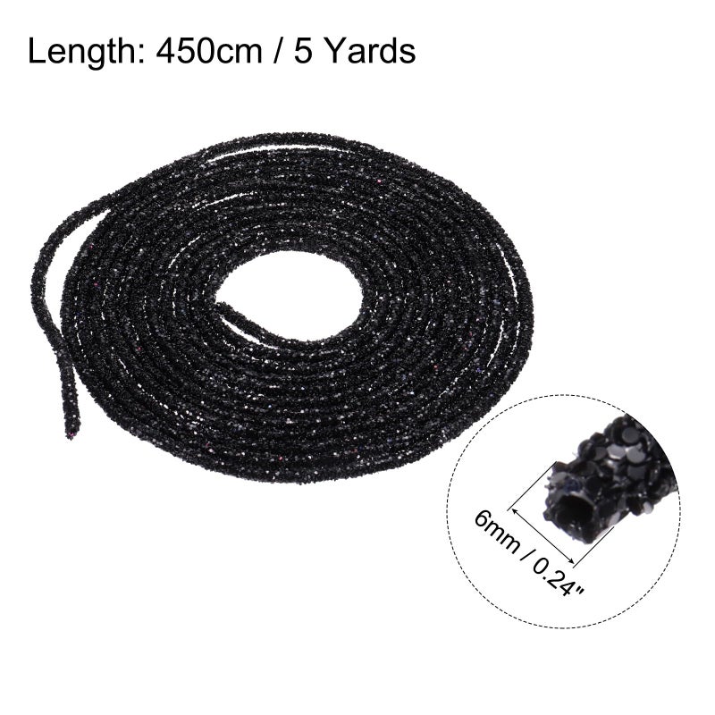 MECCANIXITY 5 Yard 6mm 0.24 inch Glitter Sequins Rope Sequins Rhinestone Tube Cord for DIY Wedding Dresses Costume Clothing Shoes Jewelry Accessory Black - Image 2