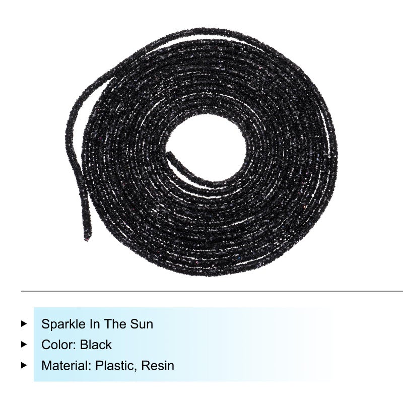 MECCANIXITY 5 Yard 6mm 0.24 inch Glitter Sequins Rope Sequins Rhinestone Tube Cord for DIY Wedding Dresses Costume Clothing Shoes Jewelry Accessory Black - Image 3