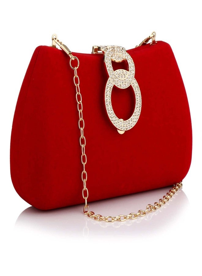 Buric Clutch Purses for Women Fashion Evening Bag Gold Clutch Small Crossbody Bag with Detachable Chain for Party/Wedding (Red) - Image 1