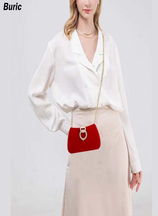 Buric Clutch Purses for Women Fashion Evening Bag Gold Clutch Small Crossbody Bag with Detachable Chain for Party/Wedding (Red) - Image 2