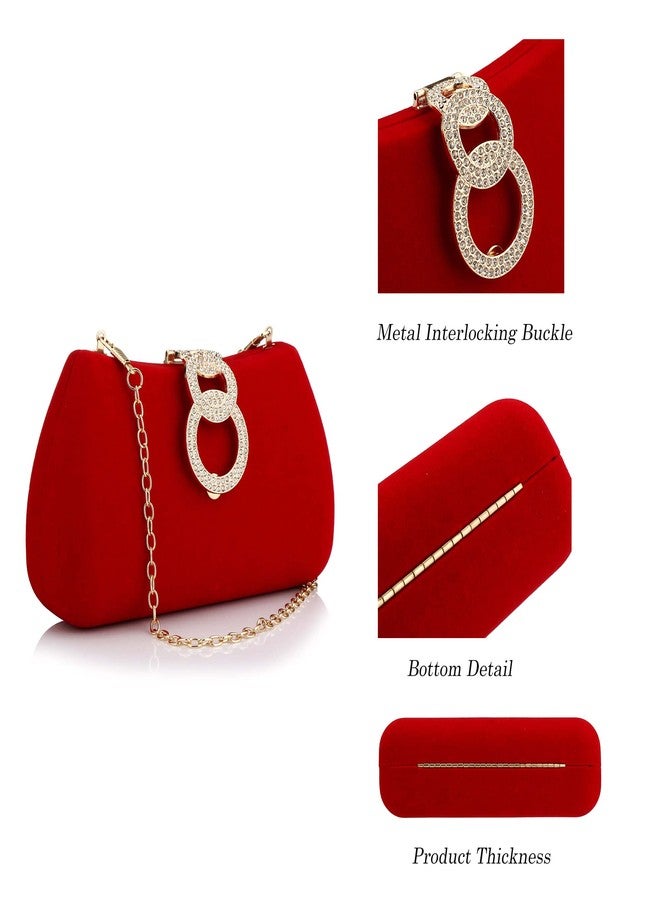 Buric Clutch Purses for Women Fashion Evening Bag Gold Clutch Small Crossbody Bag with Detachable Chain for Party/Wedding (Red) - Image 4