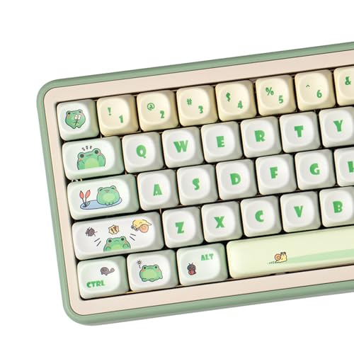 Sumgsn PBT Moa Profile Cute Round Kawaii Keyboard Keycaps, 141 Matcha Green Frog Keycaps, Dye-Sublimation Set for 60% 75% 100% Mechanical Keyboards - Image 1