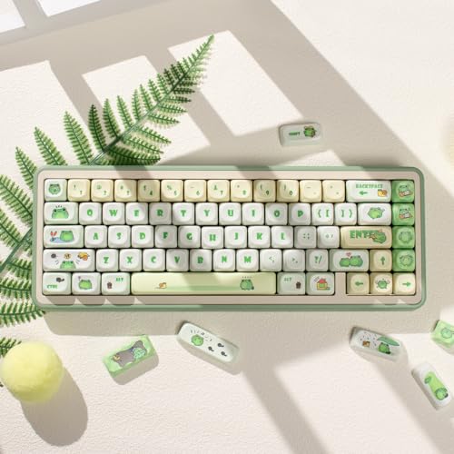 Sumgsn PBT Moa Profile Cute Round Kawaii Keyboard Keycaps, 141 Matcha Green Frog Keycaps, Dye-Sublimation Set for 60% 75% 100% Mechanical Keyboards - Image 5