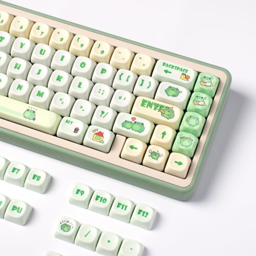 Sumgsn PBT Moa Profile Cute Round Kawaii Keyboard Keycaps, 141 Matcha Green Frog Keycaps, Dye-Sublimation Set for 60% 75% 100% Mechanical Keyboards - Image 3