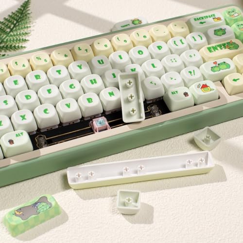 Sumgsn PBT Moa Profile Cute Round Kawaii Keyboard Keycaps, 141 Matcha Green Frog Keycaps, Dye-Sublimation Set for 60% 75% 100% Mechanical Keyboards - Image 2