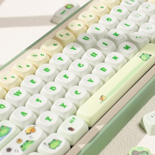Sumgsn PBT Moa Profile Cute Round Kawaii Keyboard Keycaps, 141 Matcha Green Frog Keycaps, Dye-Sublimation Set for 60% 75% 100% Mechanical Keyboards - Image 4
