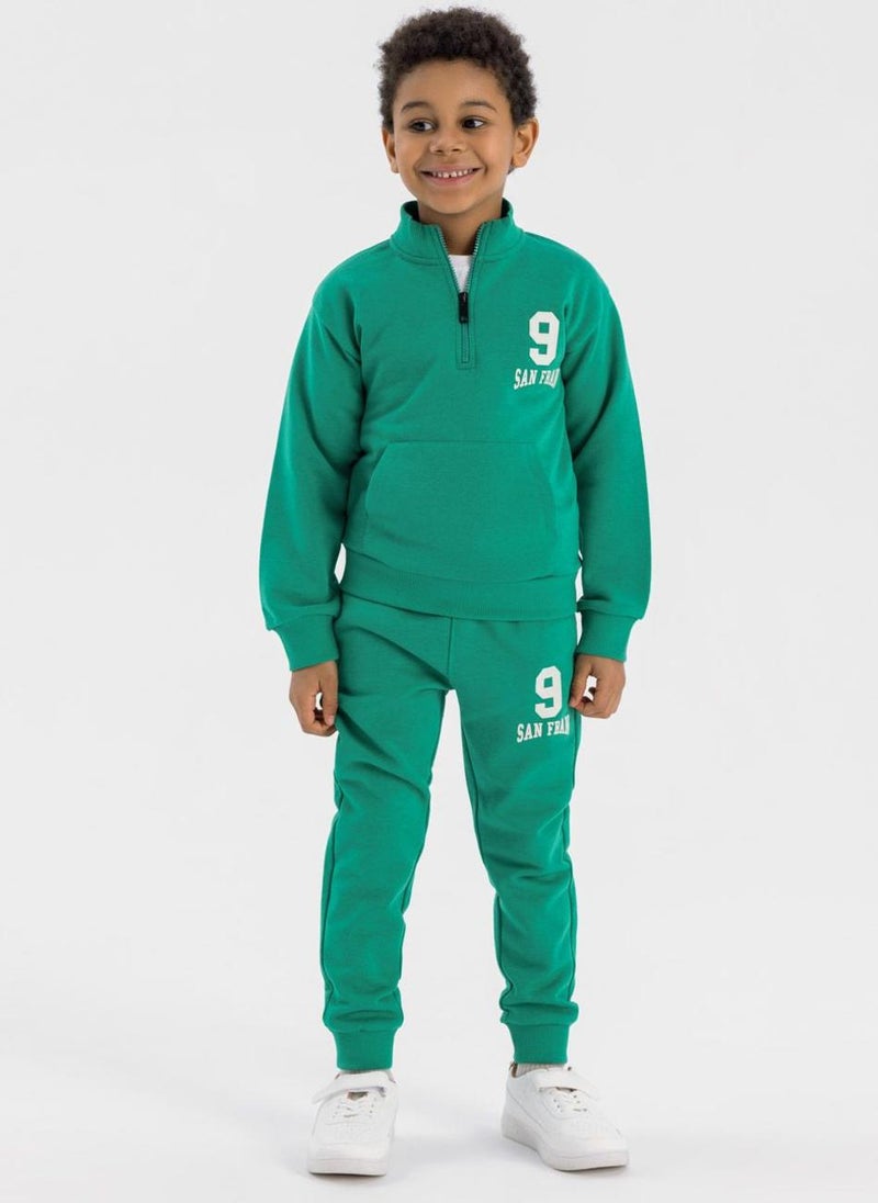 مينوتي طقم رياضي ولادي بقطعتين مع سحاب نصفي وطبعة - Image 1