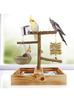 Mogoko Mogoko Natural Bird Playground Bird Perches, Bird Cage Accessories, Bird Toys Playground, Bird Perch Stand Parrot Stand, Includes 2 Stainless Steel Cups and Removable Tray  - Image 3