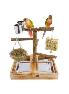Mogoko Mogoko Natural Bird Playground Bird Perches, Bird Cage Accessories, Bird Toys Playground, Bird Perch Stand Parrot Stand, Includes 2 Stainless Steel Cups and Removable Tray  - Image 1