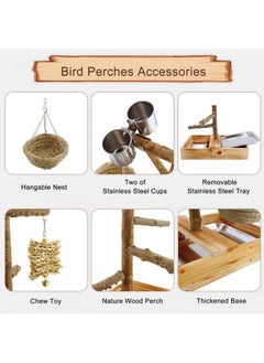Mogoko Mogoko Natural Bird Playground Bird Perches, Bird Cage Accessories, Bird Toys Playground, Bird Perch Stand Parrot Stand, Includes 2 Stainless Steel Cups and Removable Tray  - Image 4