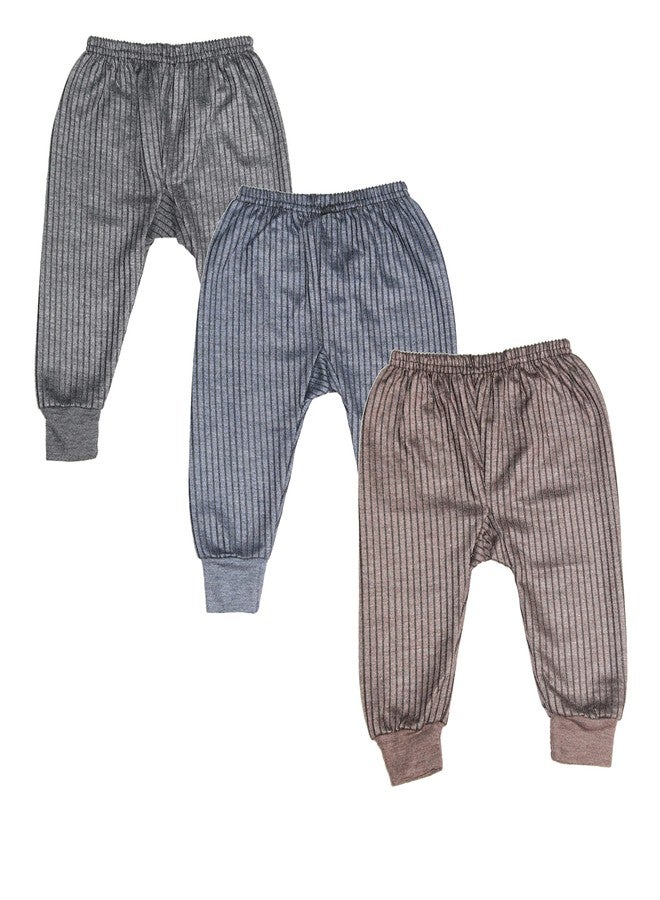 KETKAR Winter Body Warmer Solid/Plain Thermal Pyjama/Pyjama Bottom for Kids Baby Boy's and Baby Girl's_Pack of 03(Grey,Brown and Blue,0-6 Months) - Image 1