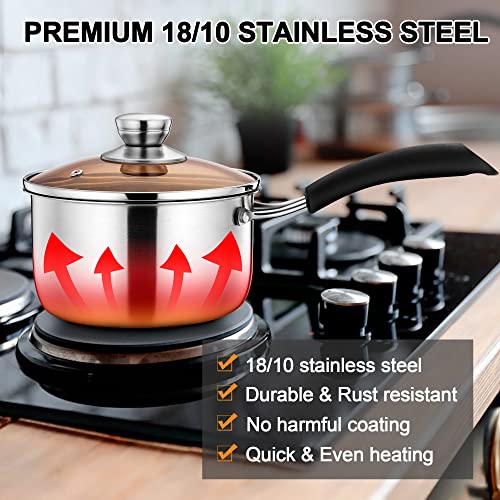 LIANYU 1QT Saucepan with Lid, 1 Quart Stainless Steel Saucepan, Small Pot Milk Soup Pan for Home Kitchen Restaurant, Long Heatproof Handle, Dishwasher Safe - Image 3