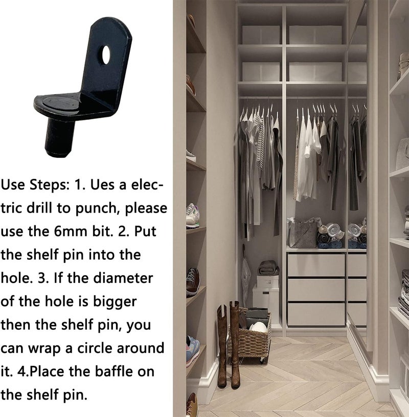 MYYZMY 50 Pack Shelf Support Pegs, 6mm Metal Nickel L-Shaped Support Pegs with Hole, Cabinet Support Pins for Furniture Shelves Bracket, Black - Image 4