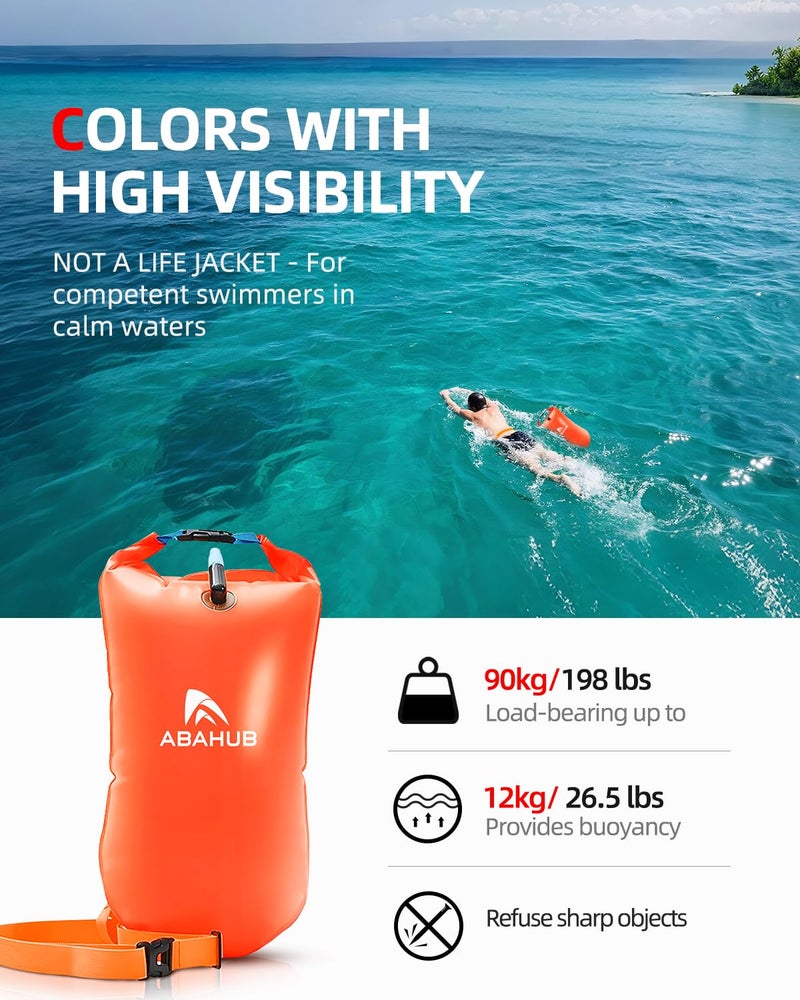 Abahub Swim Bubble Safety Tow Float Achieve Be Bright, Be Seen, Be Safer for Open Water Swimmers and Triathletes During Outdoor Swimming High Visibility Buoy Orange - Image 2