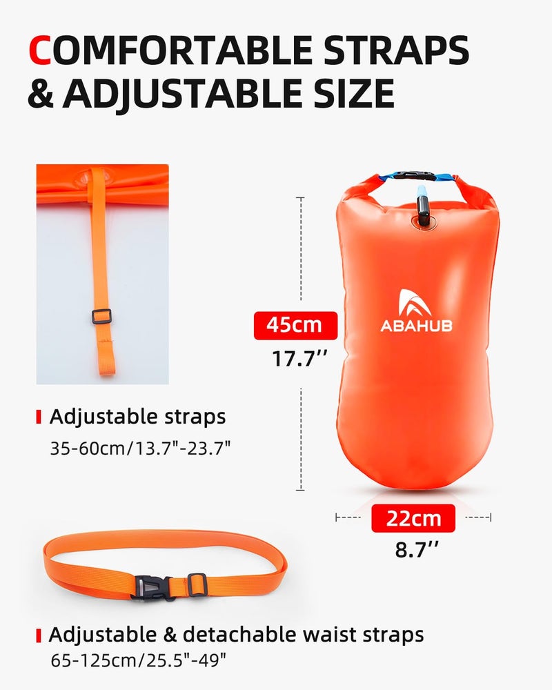 Abahub Swim Bubble Safety Tow Float Achieve Be Bright, Be Seen, Be Safer for Open Water Swimmers and Triathletes During Outdoor Swimming High Visibility Buoy Orange - Image 5