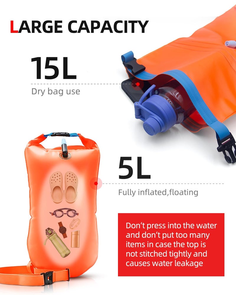 Abahub Swim Bubble Safety Tow Float Achieve Be Bright, Be Seen, Be Safer for Open Water Swimmers and Triathletes During Outdoor Swimming High Visibility Buoy Orange - Image 4