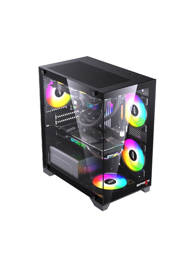 Spear Pc SUSHI 345 Glass Motherboard M-A-T-X/I-T-X Gaming Case with 4 ARGB Fans with 10-Port Fan Hub and Remote Control with Black - Image 5