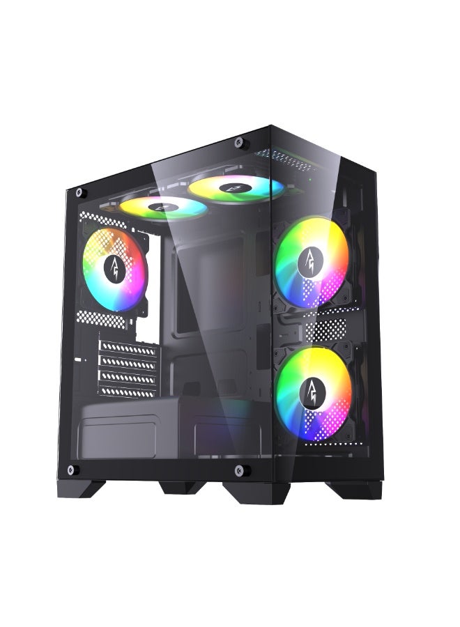 Spear Pc SUSHI 345 Glass Motherboard M-A-T-X/I-T-X Gaming Case with 4 ARGB Fans with 10-Port Fan Hub and Remote Control with Black - Image 1