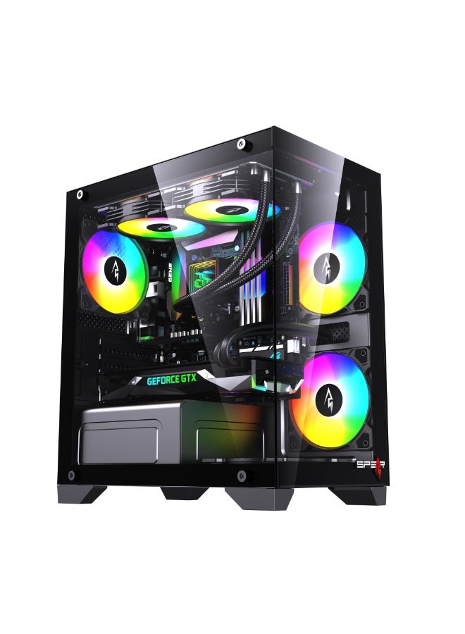 Spear Pc SUSHI 345 Glass Motherboard M-A-T-X/I-T-X Gaming Case with 4 ARGB Fans with 10-Port Fan Hub and Remote Control with Black - Image 2