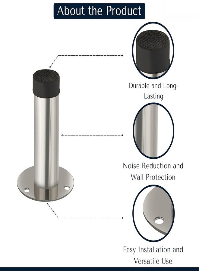 Nixnine Stainless Steel Wall Mounted Door Stops Rigid Door Stopper Back with Door Silencer Stop & Door Stop Rubber Tips, Door Protector for Kitchen/Bedroom/Office (7.7cm x 5cm x 2.3cm) Pack of 1 - Image 4