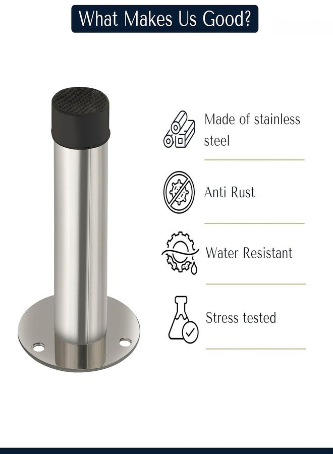 Nixnine Stainless Steel Wall Mounted Door Stops Rigid Door Stopper Back with Door Silencer Stop & Door Stop Rubber Tips, Door Protector for Kitchen/Bedroom/Office (7.7cm x 5cm x 2.3cm) Pack of 1 - Image 5